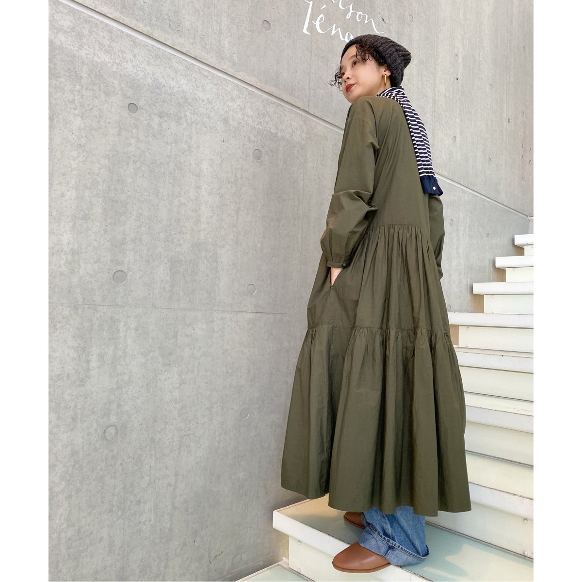 IENA イエナ ロングワンピース　LUANA ルアナ　ポプリンギャザー　長袖 LUANA /ルアナ】ポプリンギャザーワンピース | イエナ(IENA