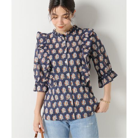 SZ Blockprints】Hartley Top in Navy & Tangerineブラウ | イエナ 