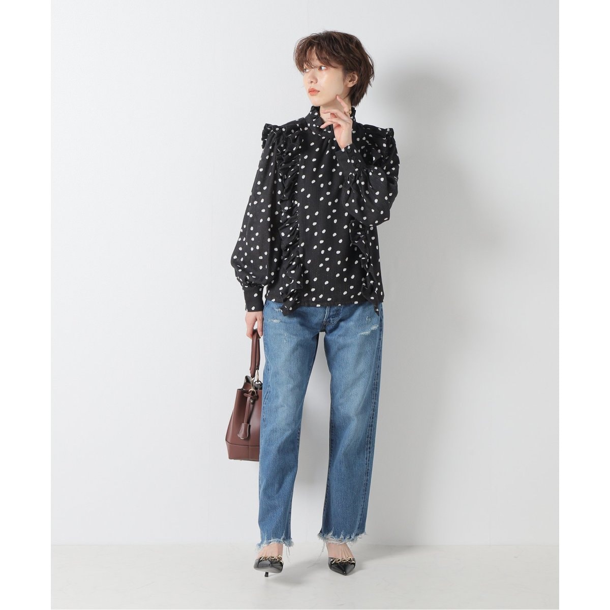 お値下げ‼️IENA Jemima à pois ドットブラウス ブラック フリー FLOLOVE PARIS/フローラブパリス】Jemima a pois ドットブラウス