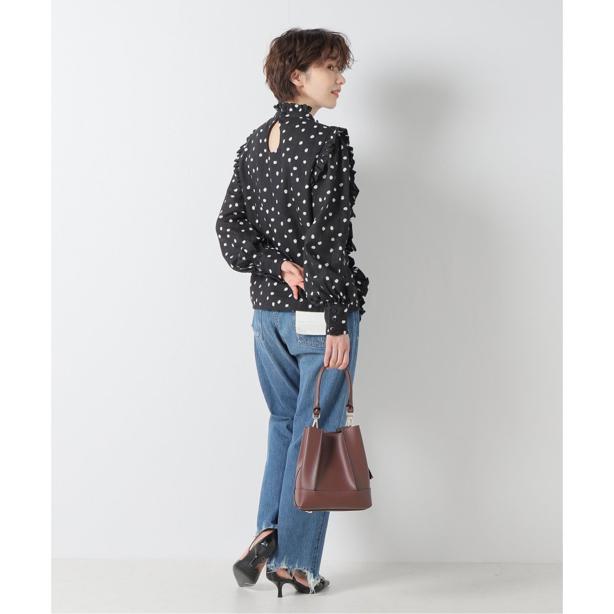 お値下げ‼️IENA Jemima à pois ドットブラウス ブラック フリー FLOLOVE PARIS/フローラブパリス】Jemima a pois ドットブラウス