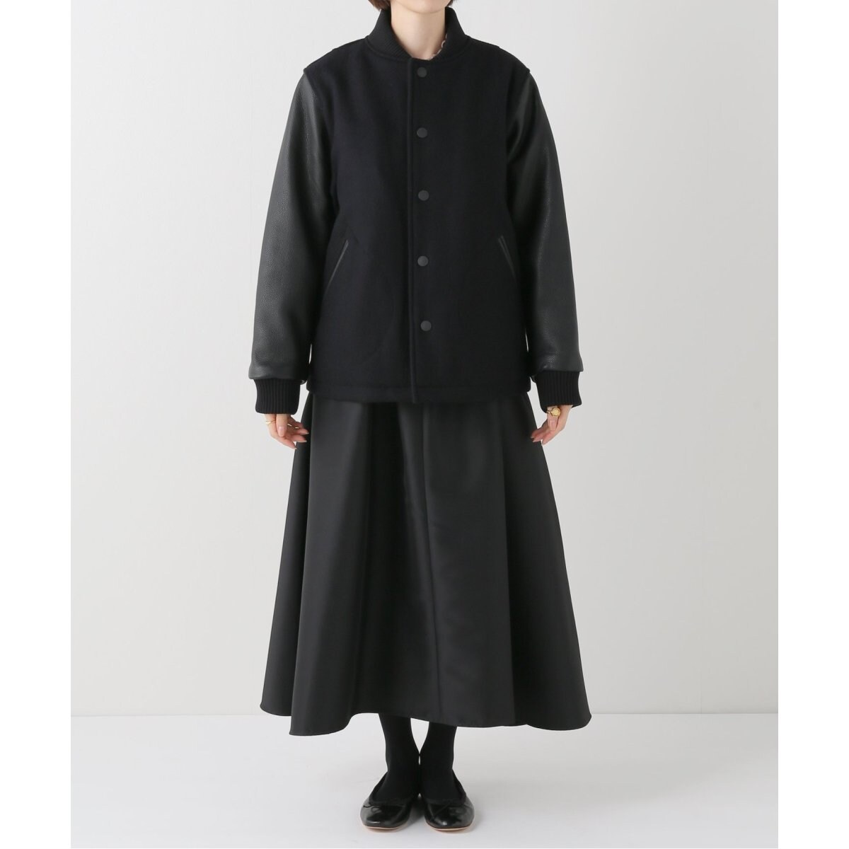 IENA 【Brooks Brothers】別注 スタジャン ブルックスブラザーズ MOON生地 IENA別注 レザー切替ウール