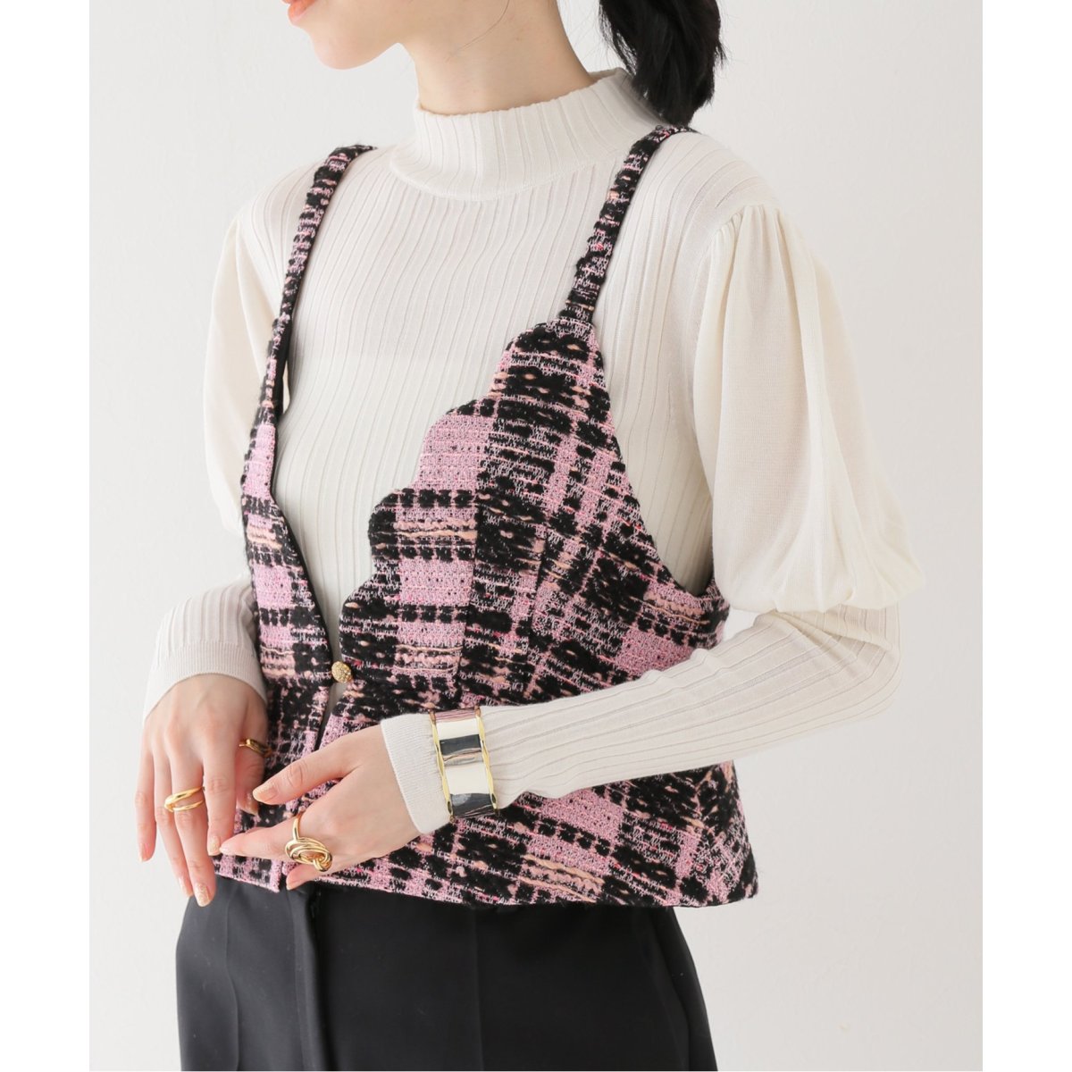 leur logette マリアケント ジャガード ベスト wafers tweed vest