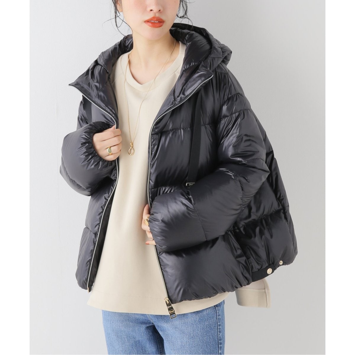 ヘルノ ブラック ダウン ボンバー ライトダウン ワイドキルティング