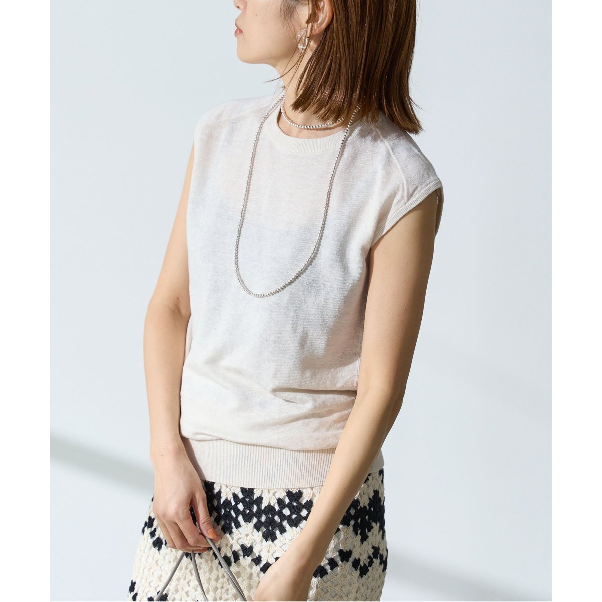 【新品未使用タグ付】 イエナ ノースリーブニットプルオーバー 近年モデル リネン IENA（イエナ）の「リネンノースリーブプルオーバー（ニット