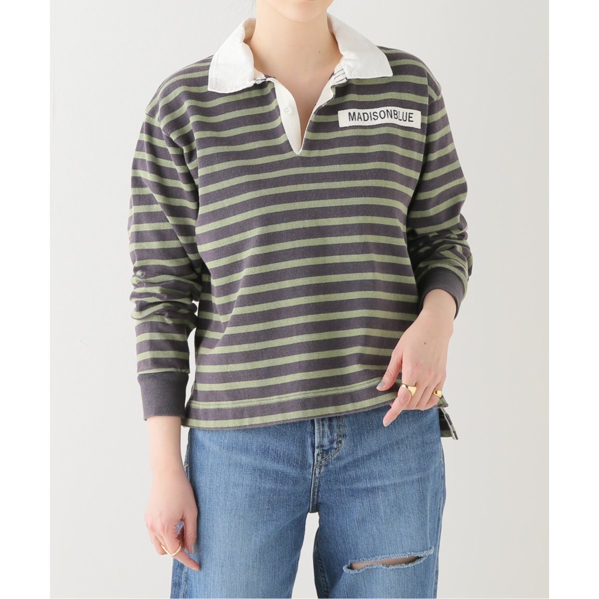 MADISONBLUE - マディソンブルー　SLIM FIT RUGBY SH BORDER MADISONBLUE/マディソンブルー】 RUGBY SH BORDER OZW | イエナ