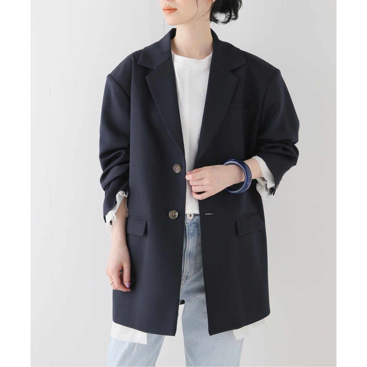 なっどだいなす 　IENA ウールサージ W前ジャケット 38　ネイビー ドライウール W前オーバージャケット（テーラードジャケット）｜IENA