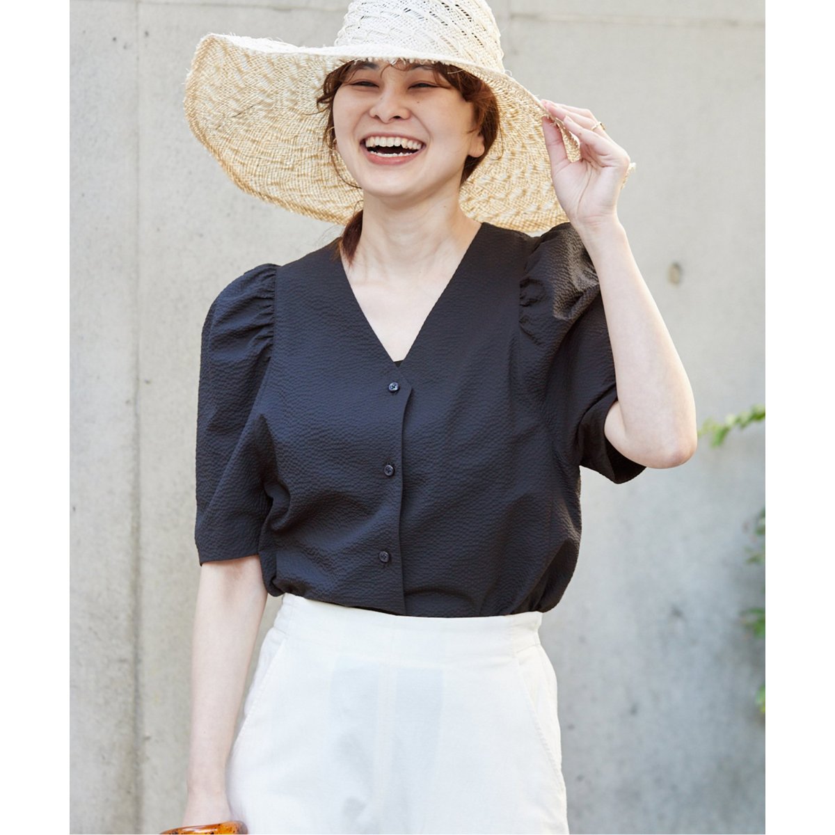 ★ポムポム★Vネック サッカーブラウス any SiS｜【WEB限定】エニポカシリーズVネック ブラウス
