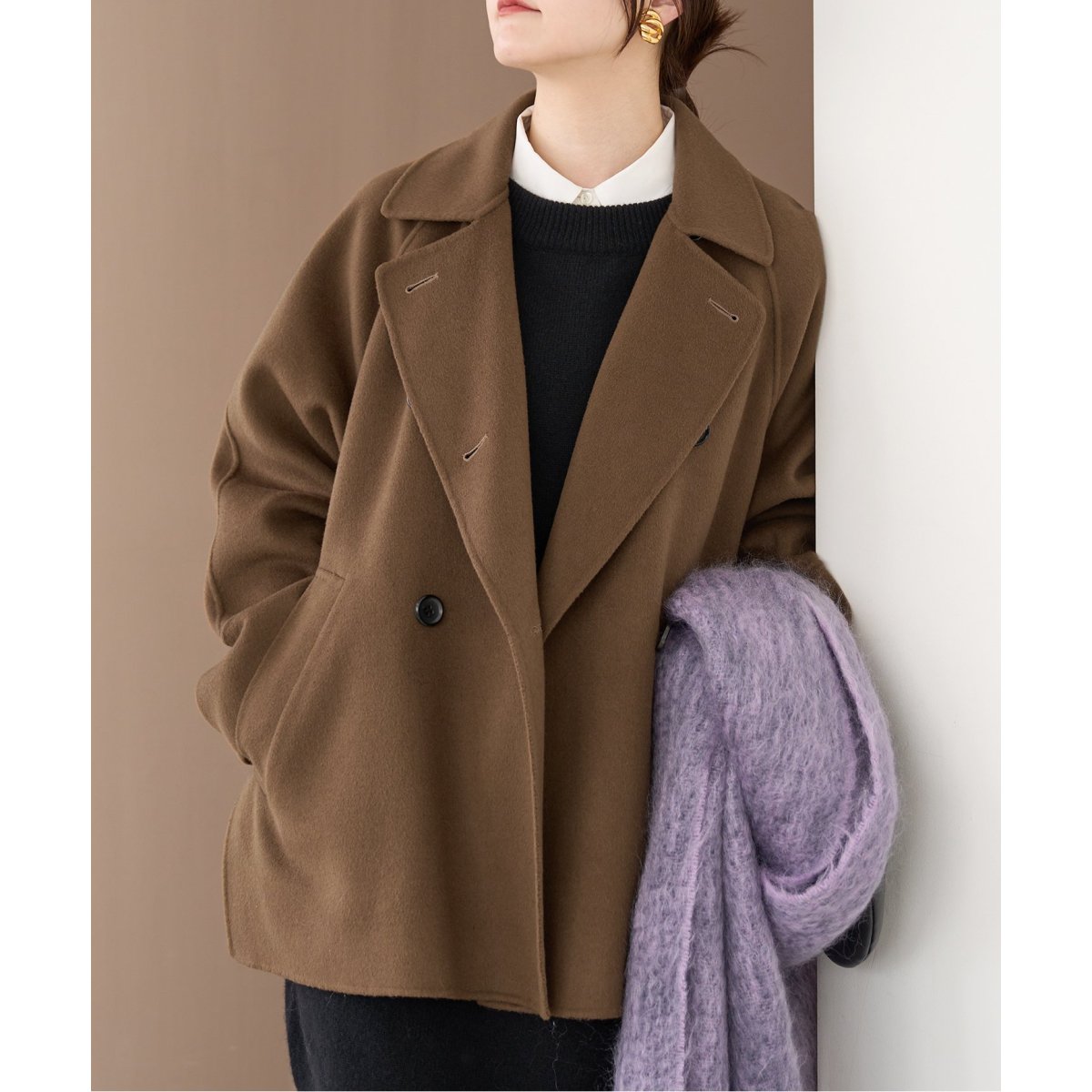 2024AWイエナIENAスーパー160ダブルフェイスショートコート36ベージュ IENA｜《追加2》スーパー160ダブルフェイス ショートコート