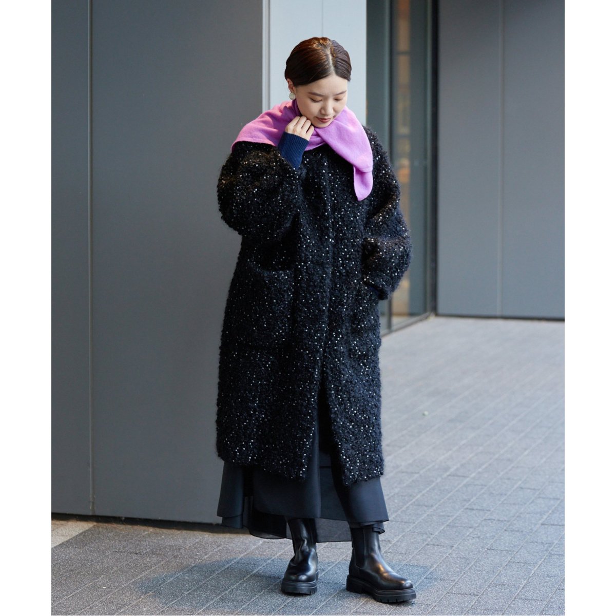 IENA ドットアストラカンクルーネックコート