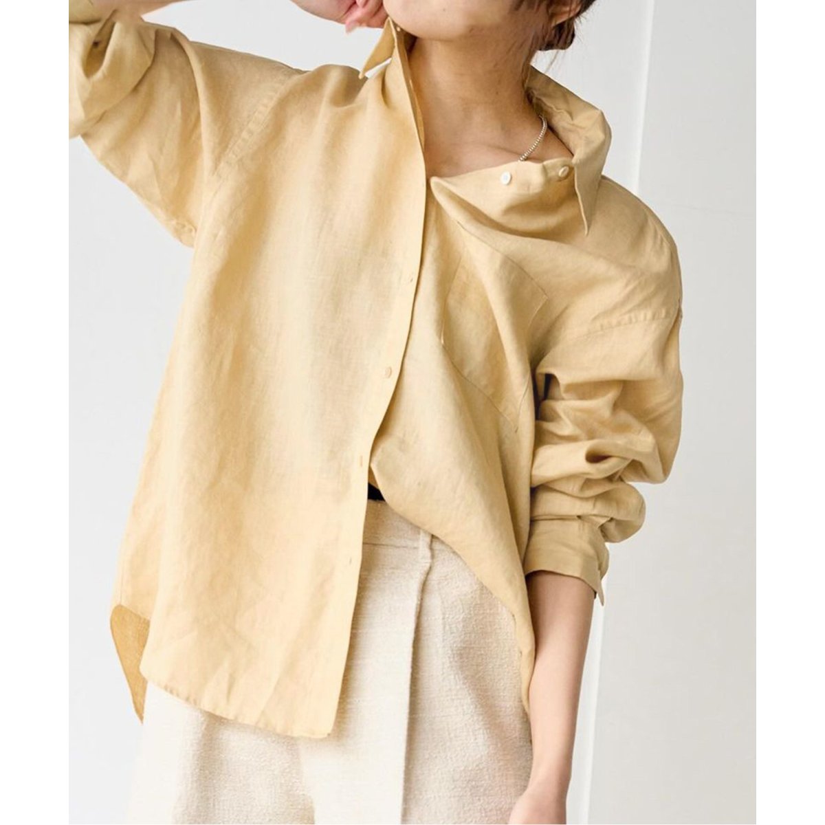IENA イエナ リネン オーバーシャツ ホワイト 36 リネンミックスクロップドシャツ（シャツ/ブラウス）｜IENA