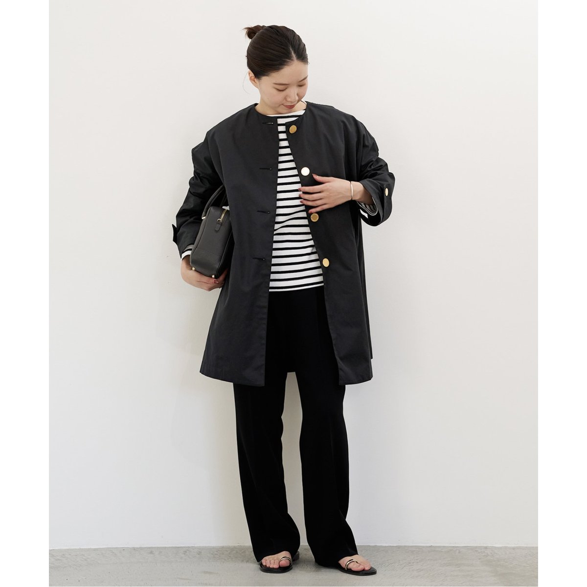 IENA×トラディショナルウェザーウェア MALTON ノーカラーコート 黒 TRADITIONAL WEATHERWEAR】MALTON ノーカラーコート | イエナ(IENA