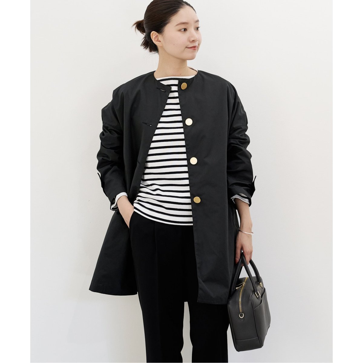 IENA×トラディショナルウェザーウェア MALTON ノーカラーコート 黒 MALTON NO COLLAR マールトン ノーカラー｜ブラック｜ウィメンズ