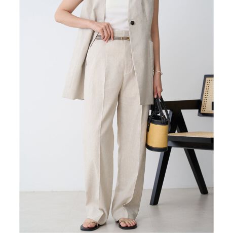 IENA タックストレートパンツ 38 美品】powantolune : スラックス IENA (イエナ)TRギャバタックストレートパンツ イエナ　IENA　ワイドストレートパンツ　ベージュ　38