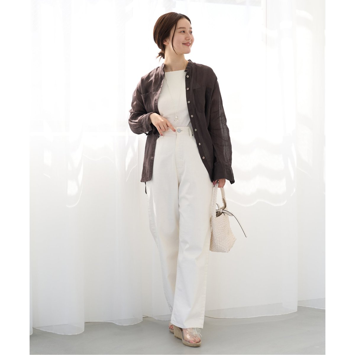 ★未使用タグ付★ IENA　ラミーバンドカラーWポケットシャツ　ベージュ 36 ☆未使用タグ付☆ IENA ラミーバンドカラーWポケットシャツ