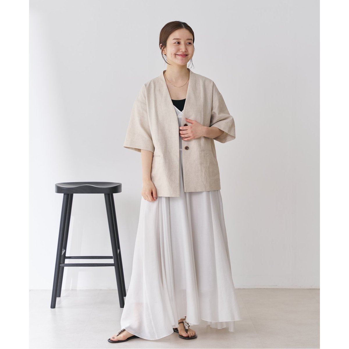 未使用⭐︎IENA イエナ リネン混ハーフスリーブジャケット IENA（イエナ）の「リネン混ハーフスリーブジャケット（ノーカラー