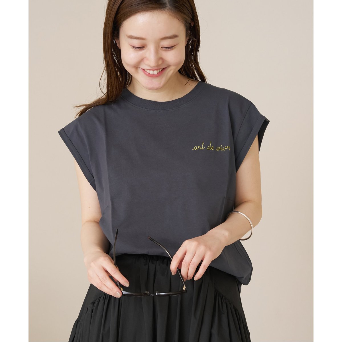 MAISON LABICHE ■ ② 24070910003610 embroidery TEE フレンチスリーブ レディース グレー S MAISON LABICHE/メゾン ラビッシュ】embroidery TEE フレンチスリーブ