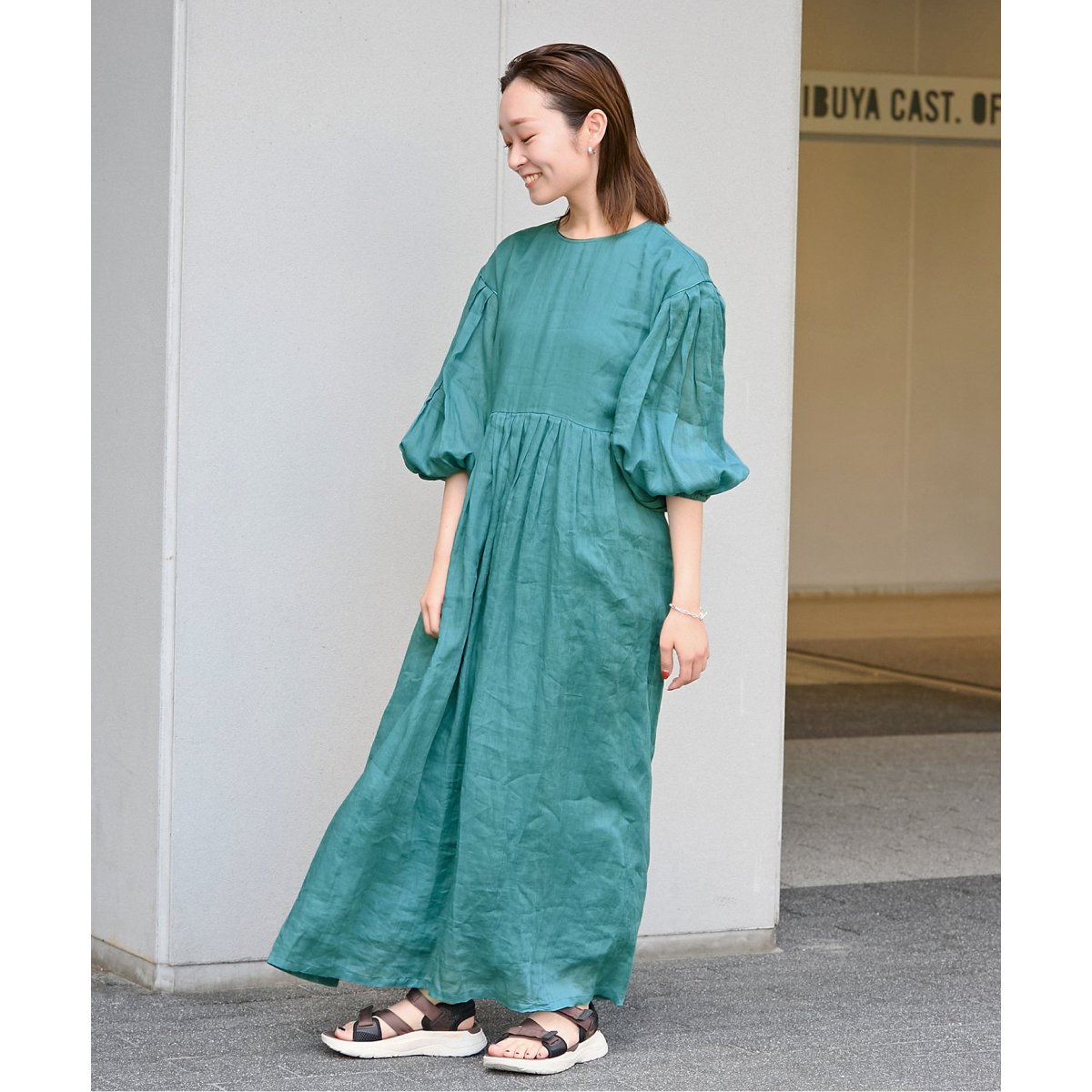 新品タグ付IENAイエナボリュームスリーブワンピース緑グリーン38定価24200 新品タグ付IENAイエナボリュームスリーブワンピースグリーン38