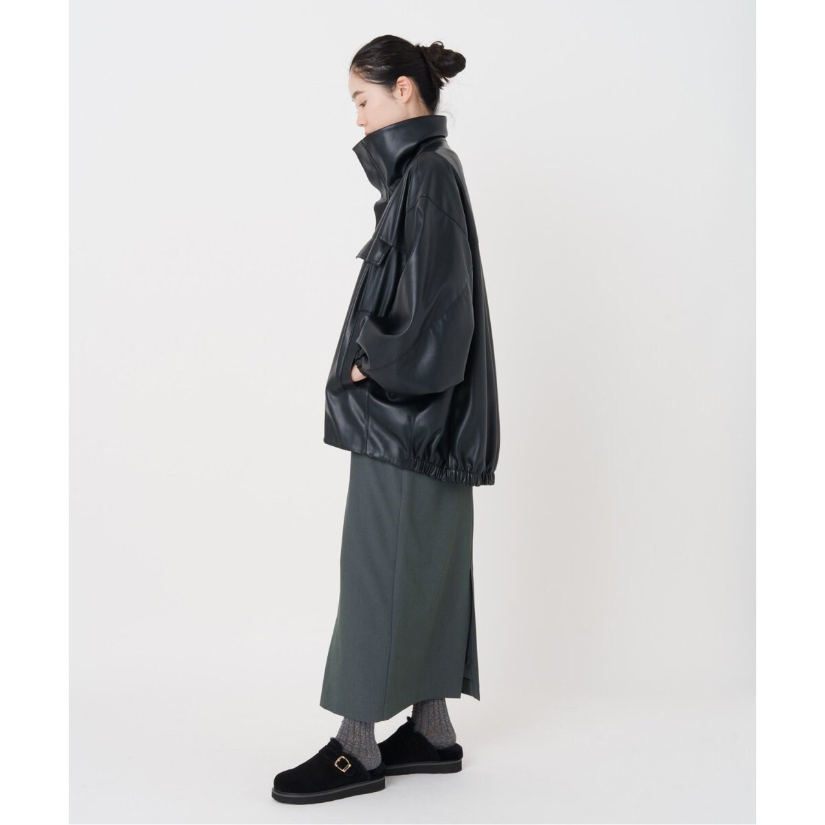 新品未使用　IENA レザーライクブルゾン　ブラック　36 standard fake leather blouson / black（スタンダード フェイク