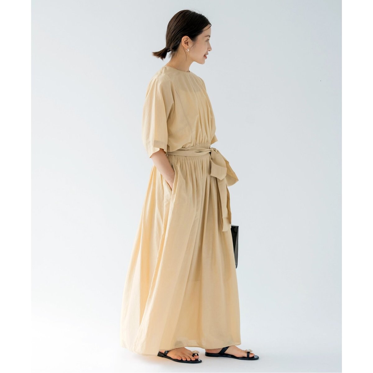 IENA イエナ コットンシルク ピンタック フレア ワンピース ベージュ コットンシルク ピンタック フレア ワンピース | イエナ(IENA