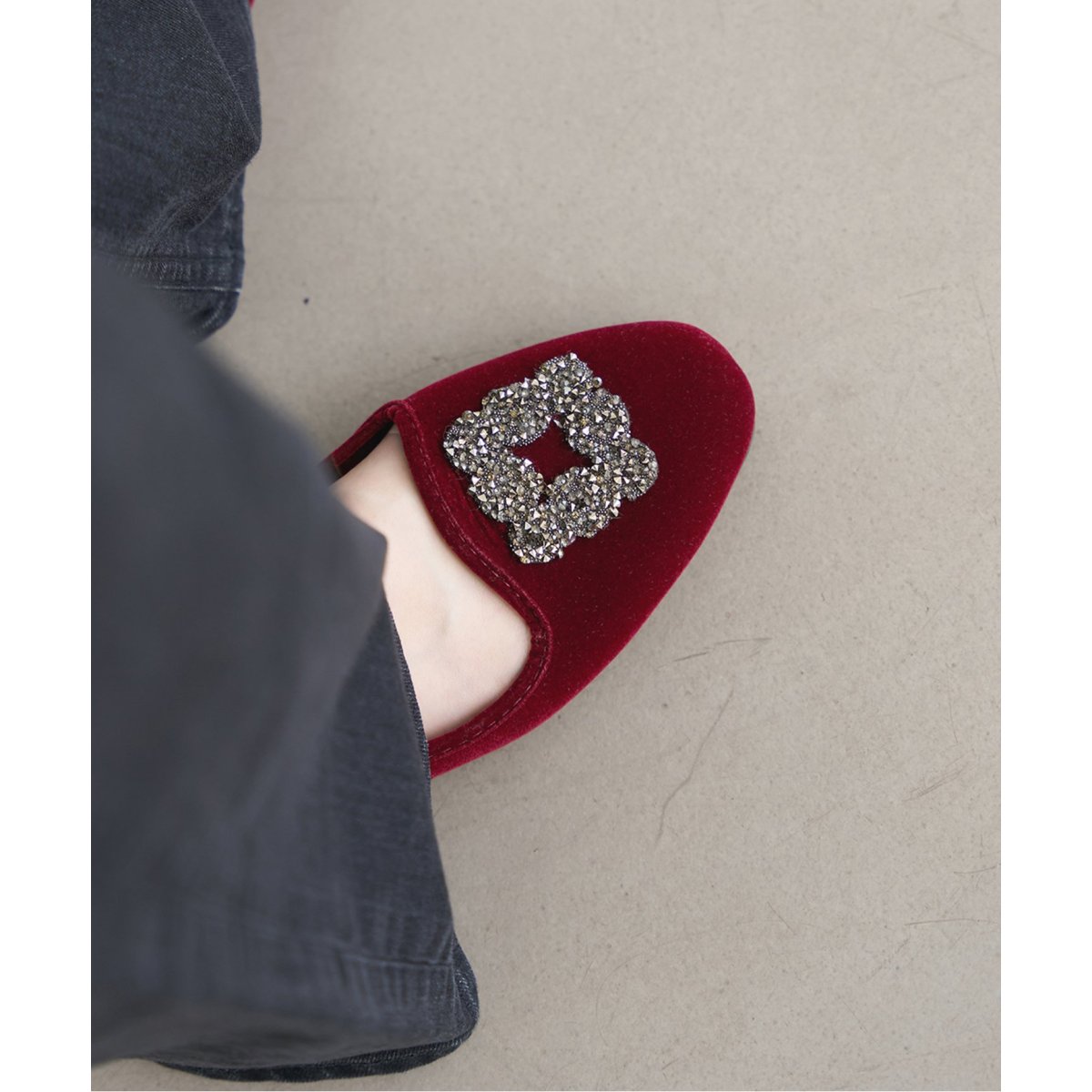 予約》MALUS/マリュス VELVET BIJOU SHOES（フラットシューズ