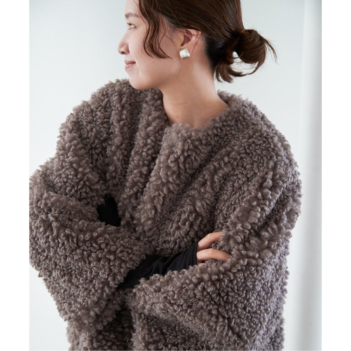 iena 2012aw zip ノーカラー コレクション コート 下ボア