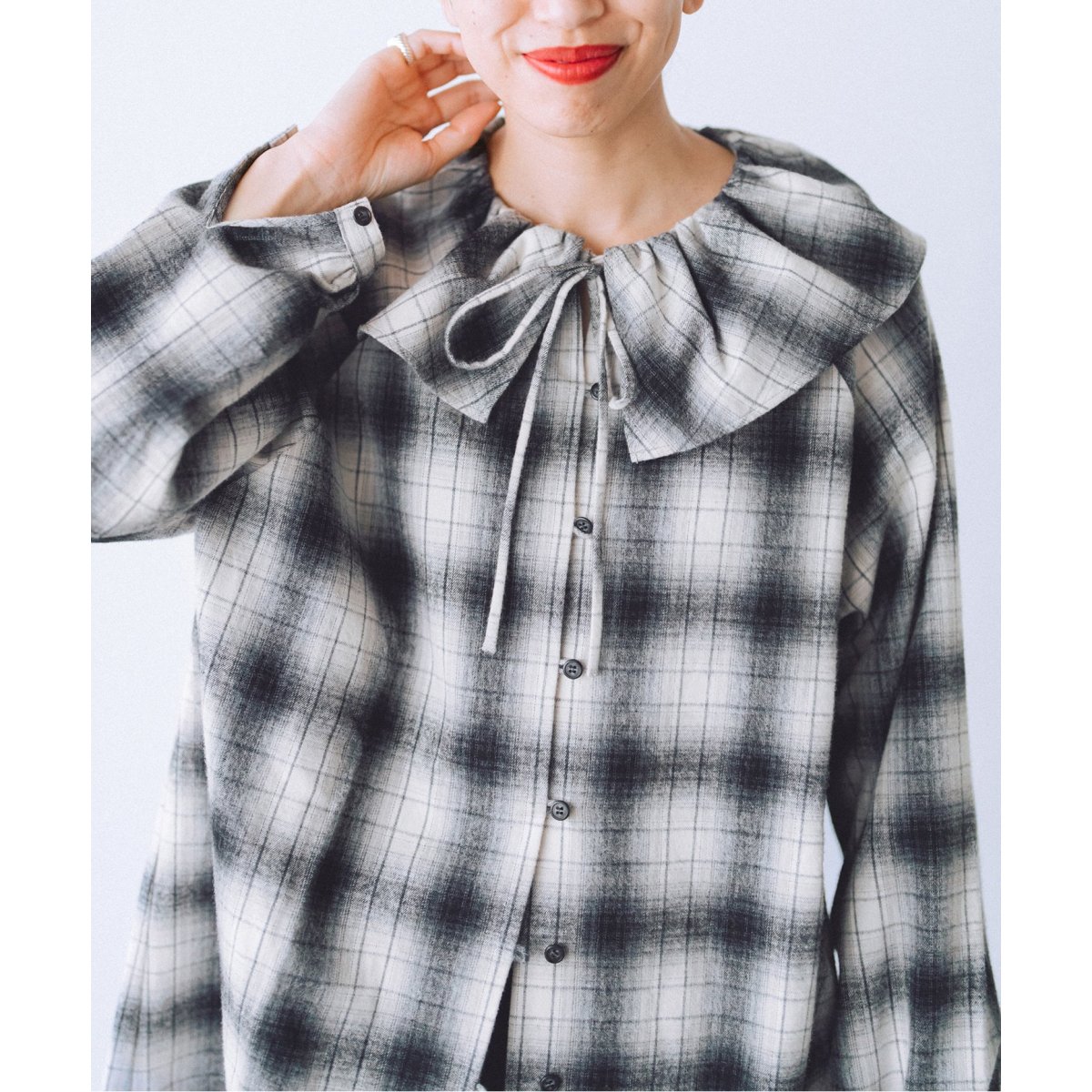 IENA BLACK フリルチェックブラウス☆タグ付き 追加2》BLACK フリルチェックブラウス | イエナ(IENA) | マルイ