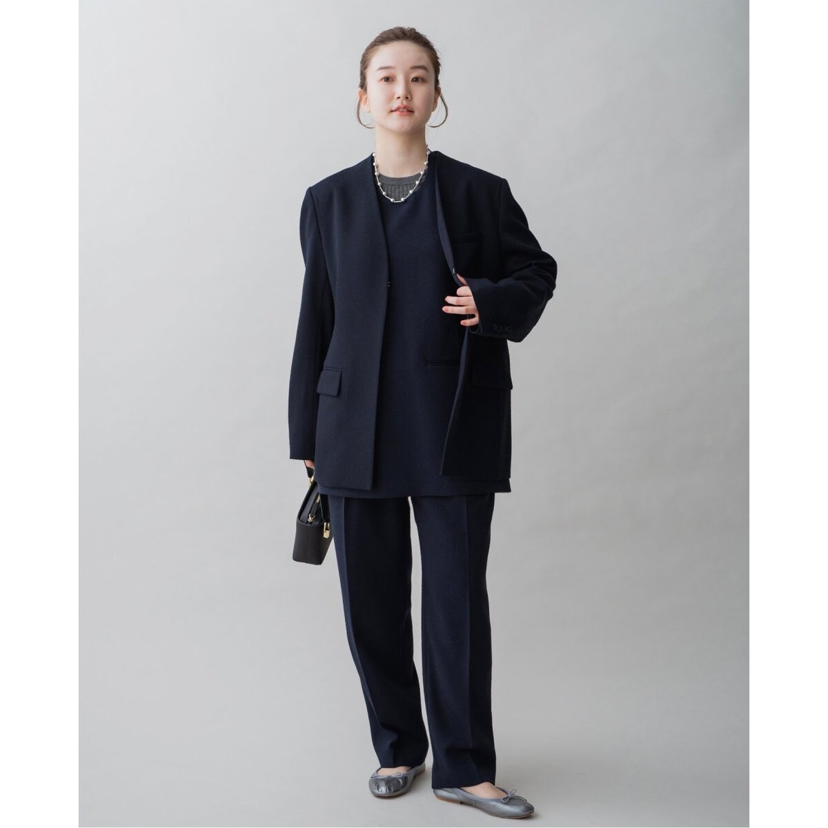 EINA イエナ ＆NAVY ノーカラー ツイード ジャケット IENA（イエナ）の「＆NAVYノーカラーツィード ジャケット（その他