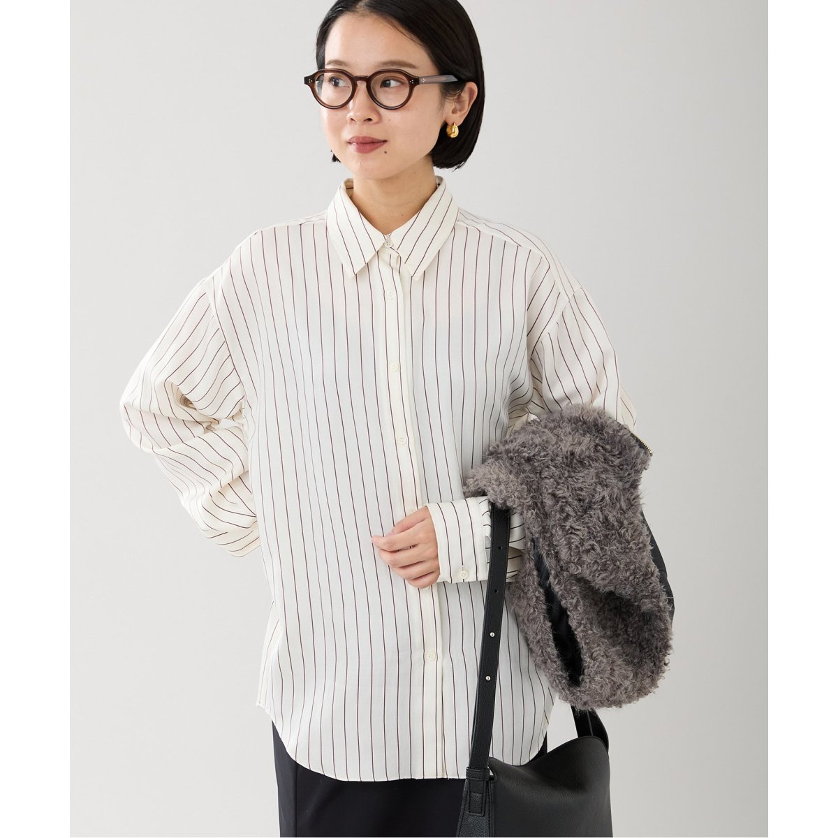 ☆イエナ☆サテンストライプシャツ　ナチュラル　新品！ サテン ストライプ シャツ（シャツ／ブラウス）｜IENA（イエナ