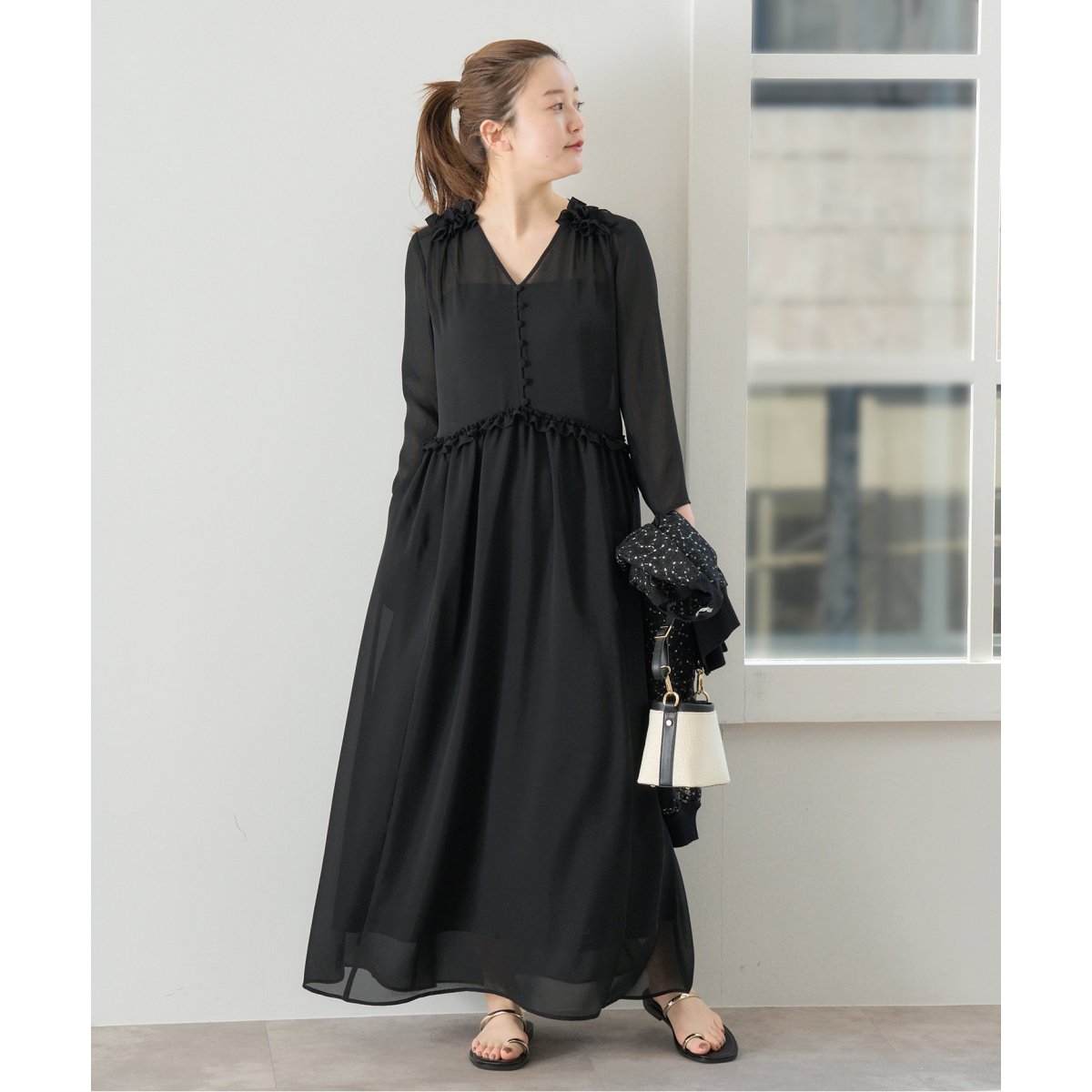h　新品　iena イエナ　ドットフリルワンピース　38 水玉　ブラックA ドット フリル ワンピース（ワンピース）｜IENA（イエナ）の通販