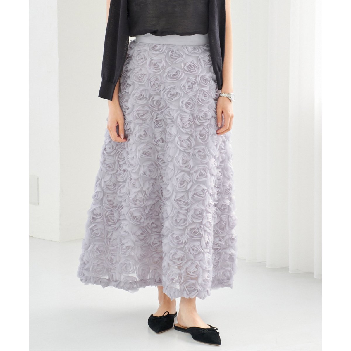 新品 IENA フラワーフレアスカート 36 IENA フラワーJQDフレアスカート 36