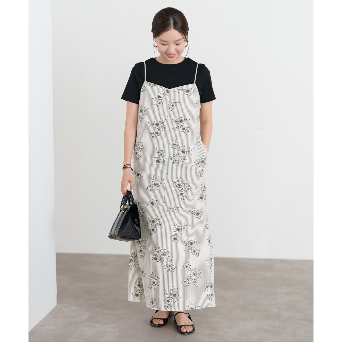 フ*ン様 【お値下げします☆美品】IENA イエナ 花柄 ストライプ ワンピース IENA - 【IENA】ストライプフラワープリントキャミワンピースの