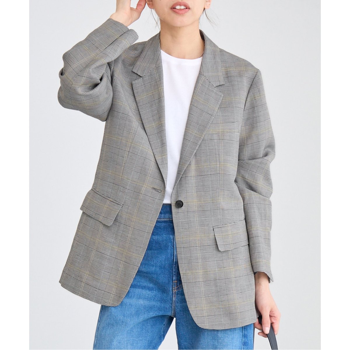 【美品】 unfil グレンチェック ツィードジャケット グレー 美品】 unfil グレンチェック ツィードジャケット グレー