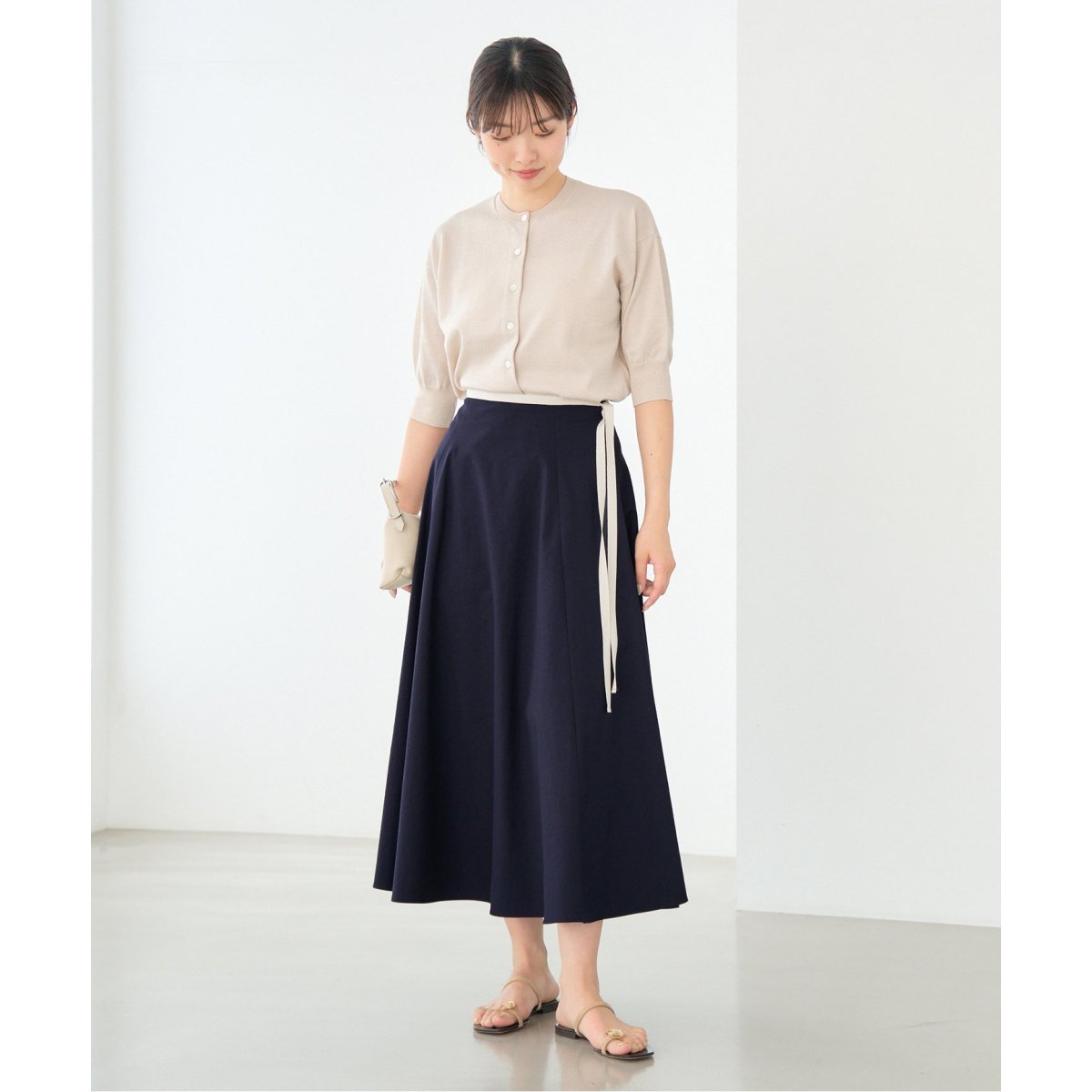 IENA (イエナ) バイカラーリボンフレアスカート ネイビー サイズ:38
