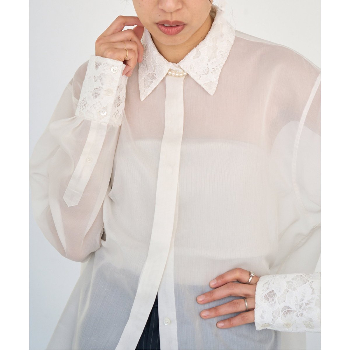 【2025ss】イエナ シアーシフォン リブネックブラウス　今期新作✨ 追加》シアーシフォン リブネックブラウス（シャツ／ブラウス