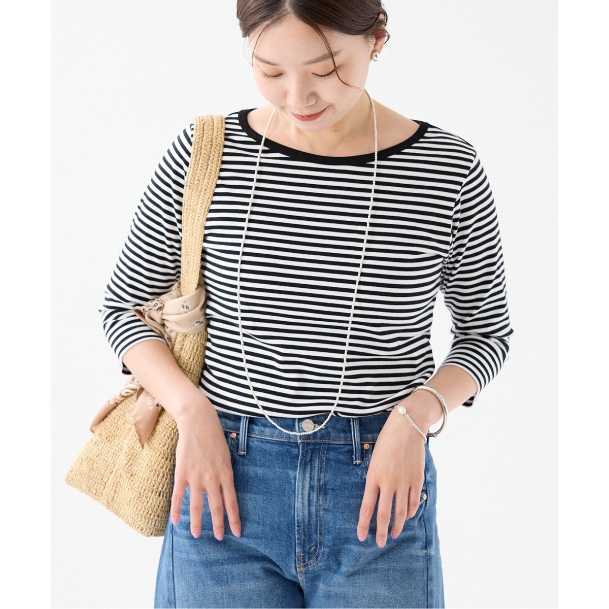ATON/エイトン 別注 SUVIN FRAISE ボートネック ボーダーTシャツ