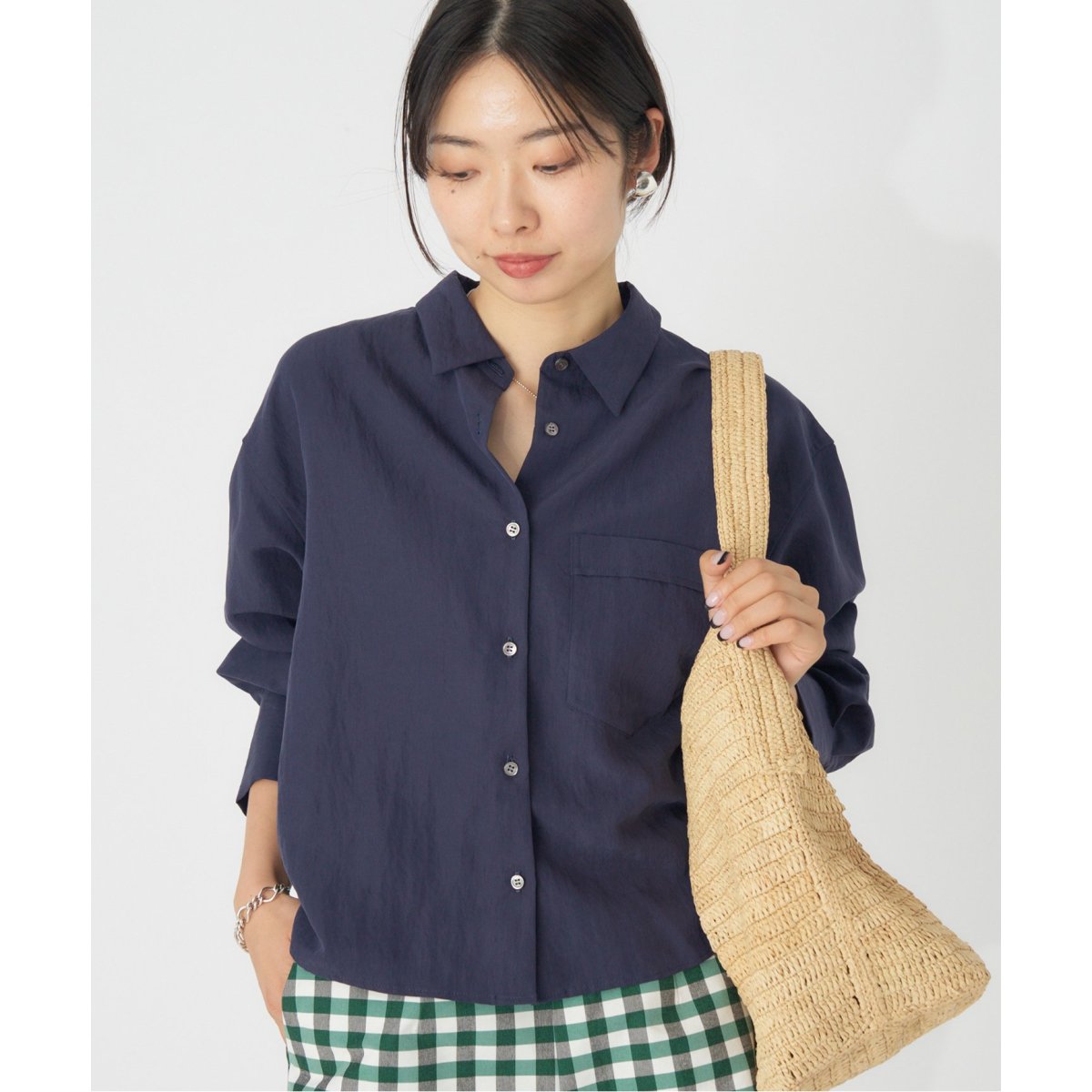 高菜　イエナ　IENA リネンミックスクロップド　シャツ　ナチュラル リネンミックスクロップドシャツ（シャツ／ブラウス）｜IENA