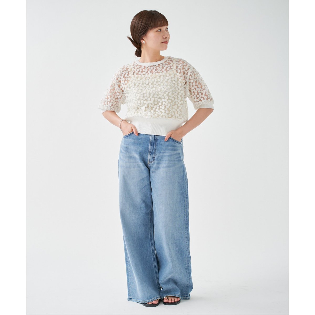 フラワーレースハーフスリーブニット フラワーレースハーフスリーブニット カーディガン | イエナ