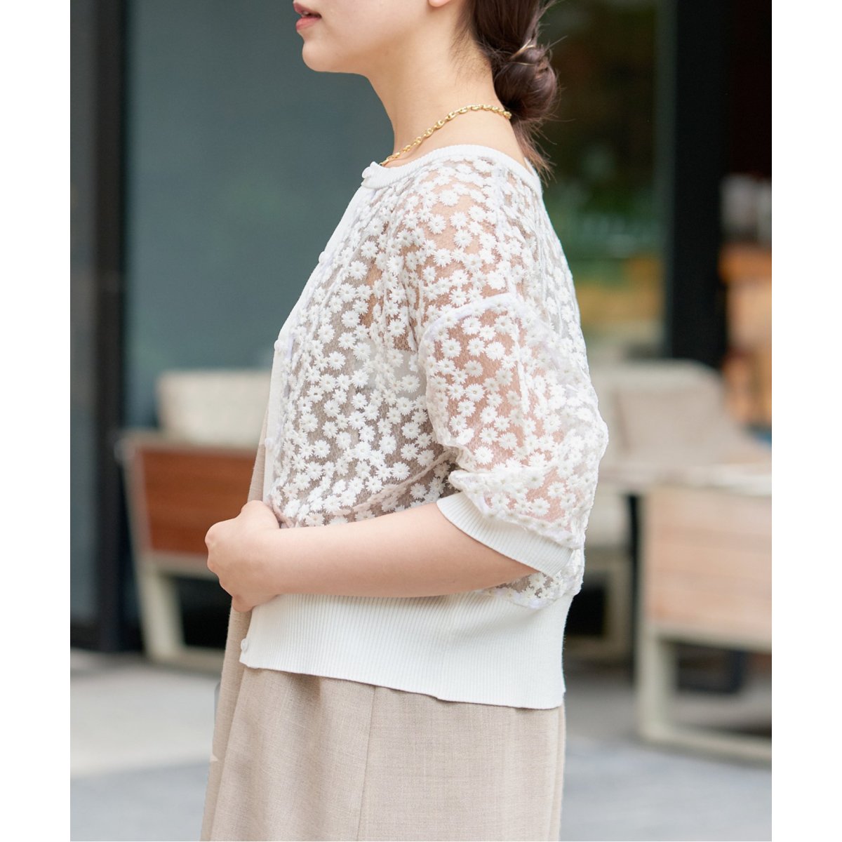 フラワーレースハーフスリーブニット フラワーレースハーフスリーブニット カーディガン | イエナ