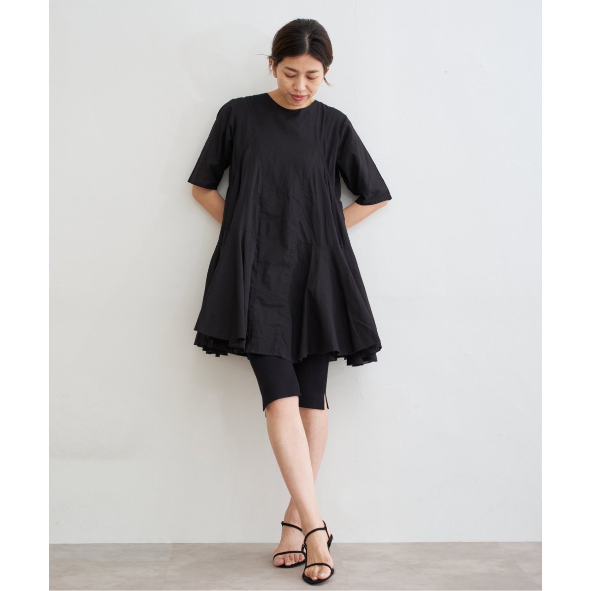 追加》AAYUSHI/アユーシ ボリュームフレアハーフスリーブワンピース