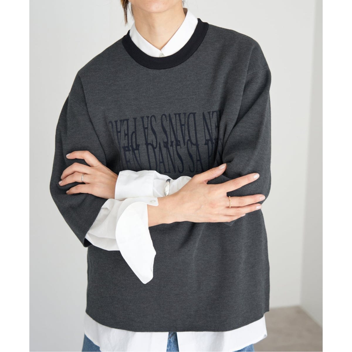 IENA グレー ビジュー付き長袖セーター　薄手　ウール100% IENA｜イエナのニット/セーター通販 - ZOZOTOWN