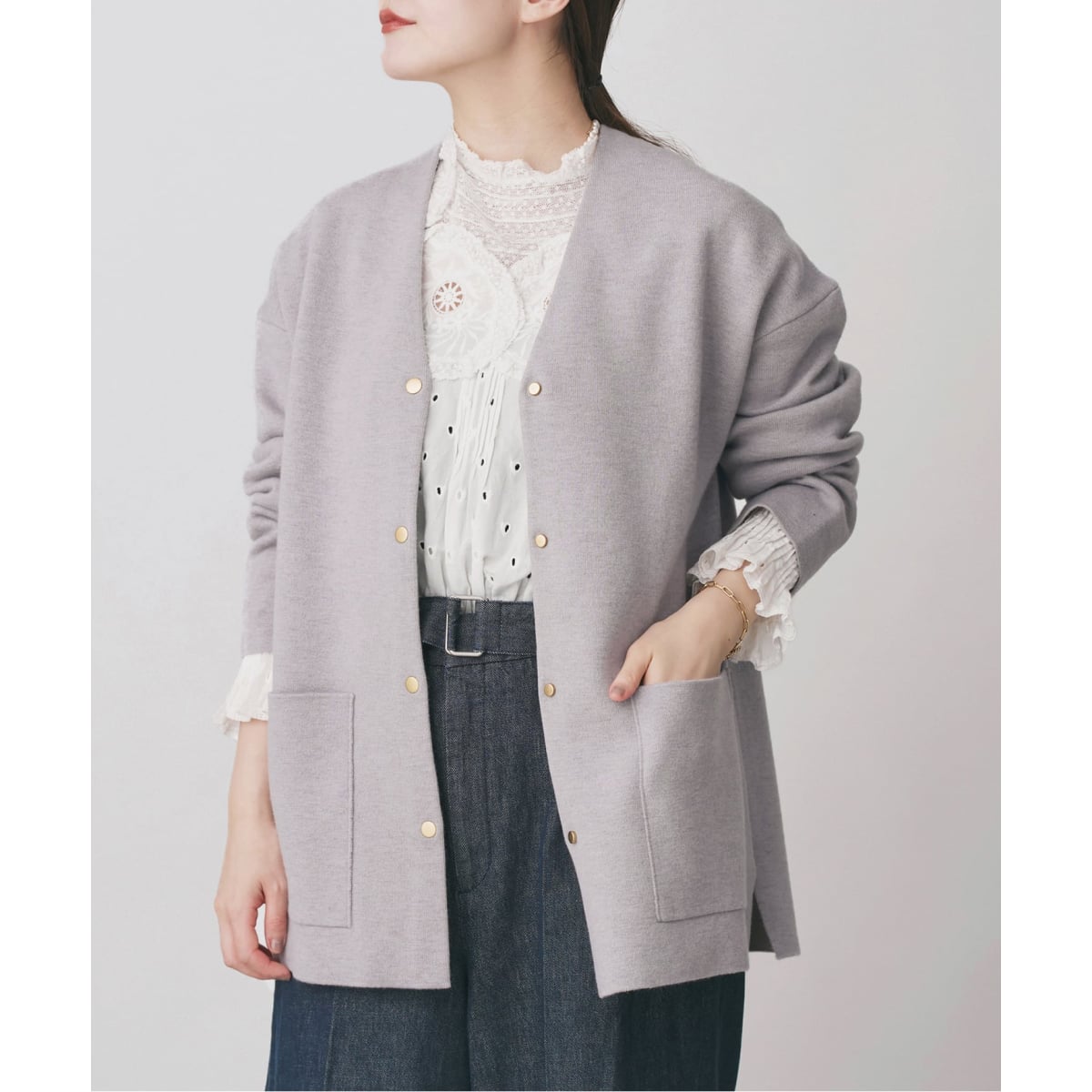 プロフ確認YU♡RI ★SALE★【極美品】イエナ ジャケットカーディガン 予約》SHIPS any: バイカラー クルーネック カーディガン