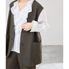 《セットアップ対応》ウォッシャブル シャークツイード ジレ