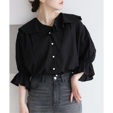 《予約》BLACK 襟フリルブラウス
