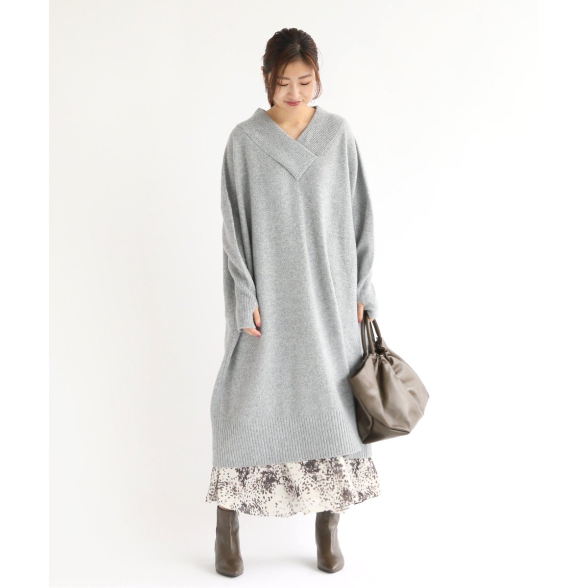 安いお得 CASHMERE BLENDED ワンピース グレーA ASlM1-m15194232565