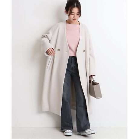 新品スローブイエナ Super100 ダブルモッサVネックノーカラーコート40  