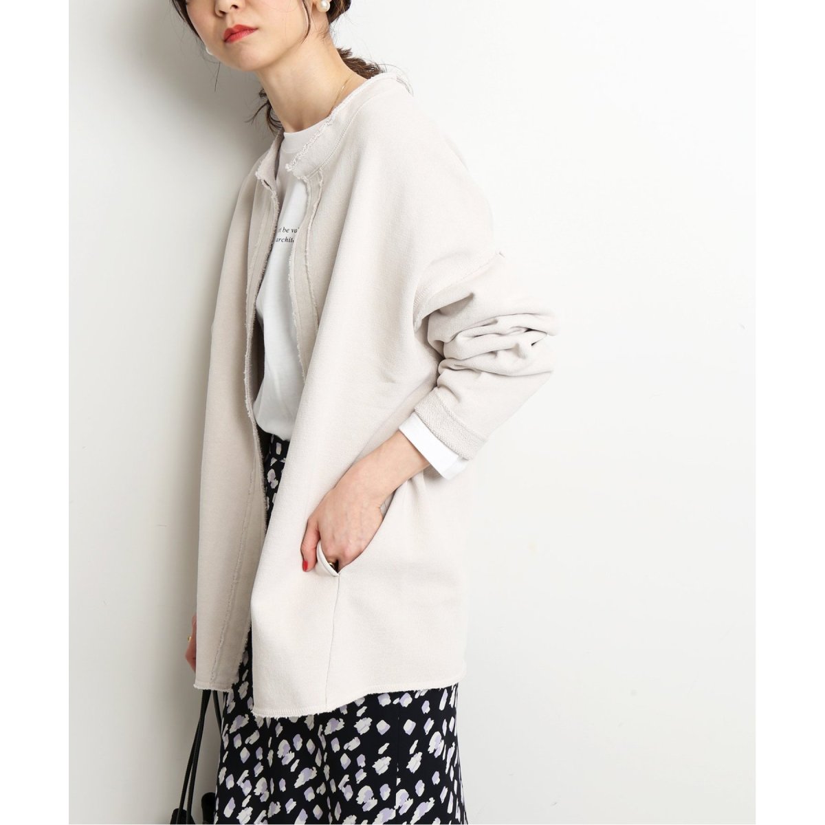 SLOBE IENA WEB限定　裏毛ノーカラーカーディガン SLOBE IENA - SLOBE IENA WEB限定 裏毛ノーカラーカーディガンの通販