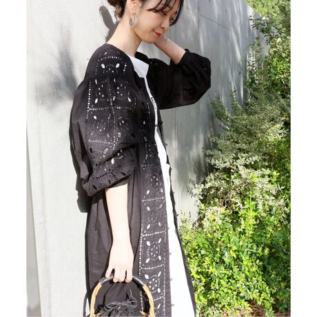 SARA MALLIKA】 COTTON LEAF CUTWORK GATHER DRESSロング | スローブ 