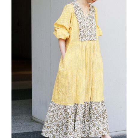 SARA MALLIKA】 COTTON LUREX DOUBLE FLOWER DRESSロング | スローブ  