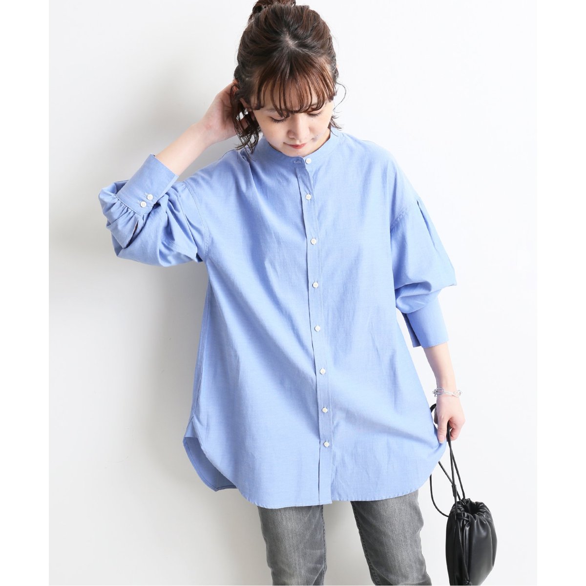 美品【スローブイエナ】ボリュームスリーブドットブラウス　バンドカラー　ベージュ SLOBE IENA（スローブイエナ）の「ボリュームスリーブドット