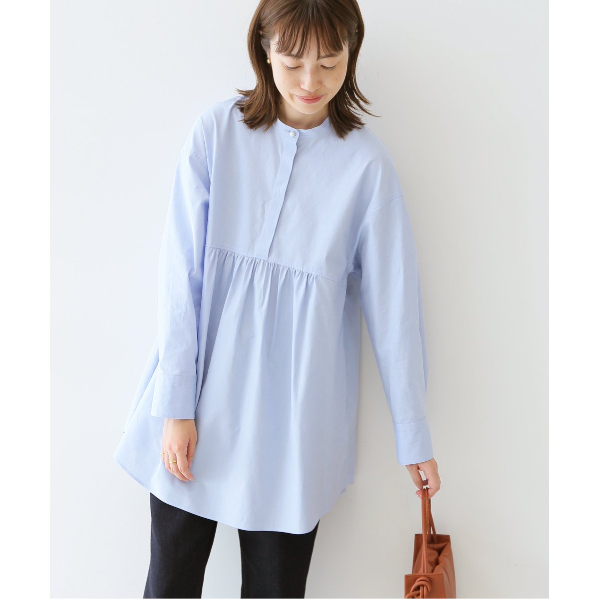 SLOBE IENAコットンチュニックブラウス　ブルーストライプ　パール SLOBE IENAコットンチュニックブラウスブルーストライプパール